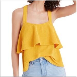 Madewell Texture Thread Tiered Tank Top J0279 Mustard Ruffle Strappy Womens M